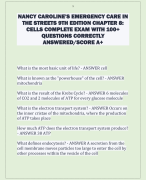 NANCY CAROLINE'S EMERGENCY CARE IN  THE STREETS 9TH EDITION CHAPTER 8:  CELLS COMPLETE EXAM WITH 100+  QUESTIONS CORRECTLY  ANSWERED/SCORE A+