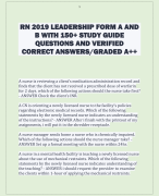RN 2019 LEADERSHIP FORM A AND  B WITH 150+ STUDY GUIDE  QUESTIONS AND VERIFIED  CORRECT ANSWERS/GRADED A++ 