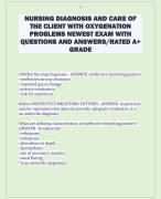 NURSING DIAGNOSIS AND CARE OF  THE CLIENT WITH OXYGENATION  PROBLEMS NEWEST EXAM WITH  QUESTIONS AND ANSWERS/RATED A+  GRADE