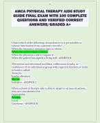 AMCA PHYSICAL THERAPY AIDE STUDY  GUIDE FINAL EXAM WITH 100 COMPLETE  QUESTIONS AND VERIFIED CORRECT  ANSWERS/GRADED A+ 