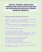 CRITICAL THINKING: REASON AND  EVIDENCE WGU D265 ACTUAL EXAM WITH  200 QUESTIONS AND DETAILED CORRECT  ANSWERS/GRADED A+