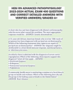 HESI RN ADVANCED PATHOPHYSIOLOGY  2023-2024 ACTUAL EXAM 400 QUESTIONS  AND CORRECT DETAILED ANSWERS WITH  VERIFIED ANSWERS/GRADED A+