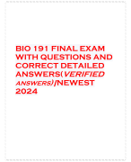 BIO 191 FINAL EXAM WITH QUESTIONS AND CORRECT DETAILED ANSWERS(VERIFIED ANSWERS)|NEWEST 2024