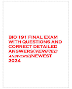 BIO 191 FINAL EXAM WITH QUESTIONS AND CORRECT DETAILED ANSWERS(VERIFIED ANSWERS)|NEWEST 2024