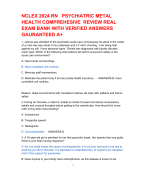 NCLEX 2024 RN PSYCHIATRIC METAL  HEALTH COMPREHESIVE REVIEW REAL  EXAM BANK WITH VERIFIED ANSWERS  GAURANTEED A+