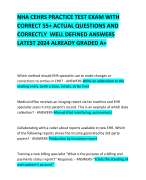 NHA CEHRS PRACTICE TEST EXAM WITH CORRECT 55+ ACTUAL QUESTIONS AND CORRECTLY  WELL DEFINED ANSWERS LATEST 2024 ALREADY GRADED A+ 