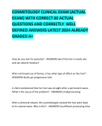 COSMETOLOGY CLINICAL EXAM (ACTUAL EXAM) WITH CORRECT 80 ACTUAL QUESTIONS AND CORRECTLY  WELL DEFINED ANSWERS LATEST 2024 ALREADY GRADED A+ 