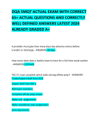 DQA SMQT ACTUAL EXAM WITH CORRECT 65+ ACTUAL QUESTIONS AND CORRECTLY  WELL DEFINED ANSWERS LATEST 2024 ALREADY GRADED A+   