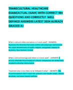 TRANSCULTURAL HEALTHCARE EXAM(ACTUAL EXAM) WITH CORRECT 90+ QUESTIONS AND CORRECTLY  WELL DEFINED ANSWERS LATEST 2024 ALREADY GRADED A+ 