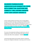 SAUNDERS PHARMACOLOGY/ CARDIOVASCULAR EXAM(ACTUAL EXAM) WITH CORRECT 80+ QUESTIONS AND CORRECTLY  WELL DEFINED ANSWERS LATEST 2024 ALREADY GRADED A+ 