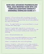 NURS 6521 ADVANCED PHARMACOLOGY  FINAL 2024 MODIFIED EXAM WITH 100  COMPLETE QUESTIONS CORRECTLY  ANSWERED/DOWNLOAD SCORE A++