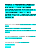 PRACTICE OF PROPERTY MANAGEMENT REAL ESTATE COUNCIL OF ALBERTA EXAM(ACTUAL EXAM) WITH CORRECT 90+ QUESTIONS AND CORRECTLY  WELL DEFINED ANSWERS LATEST 2024 ALREADY GRADED A+     