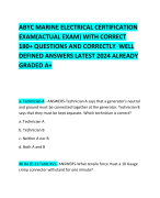 ABYC MARINE ELECTRICAL CERTIFICATION EXAM(ACTUAL EXAM) WITH CORRECT 180+ QUESTIONS AND CORRECTLY  WELL DEFINED ANSWERS LATEST 2024 ALREADY GRADED A+     