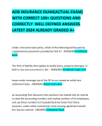 ADB INSURANCE EXAM(ACTUAL EXAM) WITH CORRECT 100+ QUESTIONS AND CORRECTLY  WELL DEFINED ANSWERS LATEST 2024 ALREADY GRADED A+ 