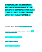 SHADOW HEALTH COMPREHENSIVE ASSESSMENT RETAKE EXAM( ACTUAL EXAM) WITH CORRECT QUESTIONS AND CORRECTLY  WELL DEFINED ANSWERS LATEST 2024 ALREADY GRADED A+ 