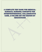 A COMPLETE TEST BANK FOR MEDICALSURGICAL NURSING; CONCEPTS FOR  INTERPROFESSIONAL COLLABORATIVE  CARE, 2-VOLUME SET 9TH EDITION BY  IGNATAVICIUSA COMPLETE TEST BANK FOR MEDICALSURGICAL NURSING; CONCEPTS FOR  INTERPROFESSIONAL COLLABORATIVE  CARE, 2-VOLUME SET 9TH EDITION BY  IGNATAVICIUS