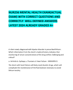 NUR256 MENTAL HEALTH EXAM(ACTUAL EXAM) WITH CORRECT QUESTIONS AND CORRECTLY  WELL DEFINED ANSWERS LATEST 2024 ALREADY GRADED A+ 