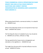 TEXAS COMMERCIAL VEHICLE OPERATION(CVO) EXAM  NEWEST 2024-2025 ACTUAL EXAM COMPLETE  QUESTIONS AND CORRECT VERIFIED  ANSWERS(DETAILED ANSWERS)|100% GUARANTEED PASS!|GRADED A+ 