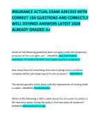 INSURANCE ACTUAL EXAM AZ#1333 WITH CORRECT 150 QUESTIONS AND CORRECTLY  WELL DEFINED ANSWERS LATEST 2024 ALREADY GRADED A+ 