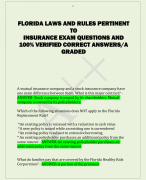 FLORIDA LAWS AND RULES PERTINENT  TO  INSURANCE EXAM QUESTIONS AND  100% VERIFIED CORRECT ANSWERS/A  GRADED