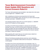 Texas Mold Assessment Consultant  Exam Update 2024 | Verified Texas Mold Assessment Consultant Actual Exam 2024 ARatedExam Questions and  Correct Answers Rated A+