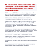 AP Government Review Set Exam 2024 Latest | Verified AP Government Exam Review  2024 Update  ARatedExam Questions and Correct  Answers Rated A+