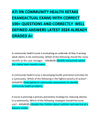 ATI RN COMMUNITY HEALTH RETAKE EXAM(ACTUAL EXAM) WITH CORRECT 100+ QUESTIONS AND CORRECTLY  WELL DEFINED ANSWERS LATEST 2024 ALREADY GRADED A+ 