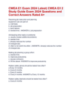 CWEA E1 Exam 2024 Latest Update | Verified CWEA E/I 2  Study Guide Exam 2024 ARatedExam Questions and  Correct Answers Rated A+