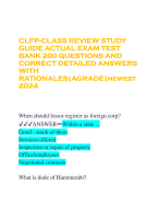 CLFP-CLASS REVIEW STUDY GUIDE ACTUAL EXAM TEST BANK 200 QUESTIONS AND CORRECT DETAILED ANSWERS WITH RATIONALES|AGRADE|newest 2024