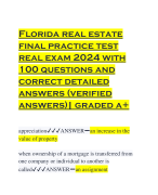 Florida real estate final practice test real exam 2024 with 100 questions and correct detailed answers (verified answers)| graded a+
