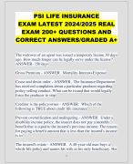 PSI LIFE INSURANCE EXAM LATEST 2024/2025 REAL  EXAM 200+ QUESTIONS AND  CORRECT ANSWERS/GRADED A+