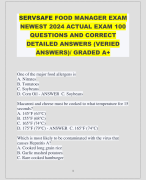 SERVSAFE FOOD MANAGER EXAM  NEWEST 2024 ACTUAL EXAM 100  QUESTIONS AND CORRECT  DETAILED ANSWERS (VERIED  ANSWERS)/ GRADED A+