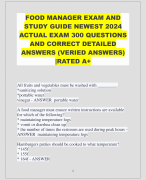 FOOD MANAGER EXAM AND  STUDY GUIDE NEWEST 2024  ACTUAL EXAM 300 QUESTIONS  AND CORRECT DETAILED  ANSWERS (VERIED ANSWERS)  |RATED A+