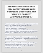 ATI PEDIATRICS NGN EXAM 2024 LATEST UPDATE WITH  COMPLETE QUESTIONS AND  VERIFIED CORRECT  ANSWERS/GRADED A+