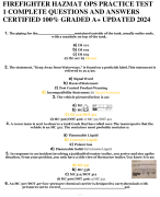 FIREFIGHTER HAZMAT OPS PRACTICE TEST 1 COMPLETE QUESTIONS AND ANSWERS CERTIFIED 100% GRADED A+ UPDATED 2024