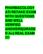PHARMACOLOGY  ATI RETAKE EXAM  WITH QUESTIONS  AND WELL  VERIFIED  ANSWERS[GRADE D A+] REAL EXAM  !!!!