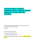 RETAKE MATERNITY EXAM WITH  QUESTIONS AND WELL VERIFIED ANSWERS  [GRADED A+] ACTUAL EXAM 100%]  NEW!!NEW!!