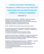 Certified Psychiatric Rehabilitation  Practitioner (CPRP) Exam Prep PRACTICE  QUESTIONS WITH 80 QUESTIONS AND  CORRECTLY DETAILED ANSWERS  GRADED A