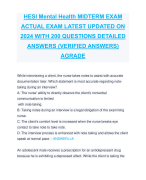 HESI Mental Health MIDTERM EXAM ACTUAL EXAM LATEST UPDATED ON 2024 WITH 200 QUESTIONS DETAILED ANSWERS (VERIFIED ANSWERS) AGRADE