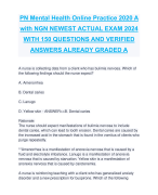 PN Mental Health Online Practice 2020 A  with NGN NEWEST ACTUAL EXAM 2024  WITH 150 QUESTIONS AND VERIFIED  ANSWERS ALREADY GRADED A
