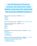 Intuit Bookkeeping Professional  Certificate TEST AND STUDY GUIDE  NEWEST EXAM 2024 WITH QUESTIONS  AND DETAILED ANSWERS GRADED A