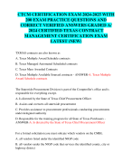 CTCM CERTIFICATION EXAM 2024-2025 WITH  200 EXAM PRACTICE QUESTIONS AND  CORRECT VERIFIED ANSWERS GRADED A/  2024 CERTIFIED TEXAS CONTRACT  MANAGEMENT CERTIFICATION EXAM  LATEST (NEW)