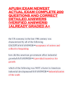 APUSH EXAM NEWEST ACTUAL EXAM COMPLETE 200 QUESTIONS AND CORRECT DETAILED ANSWERS (VERIFIED ANSWERS) |ALREADY GRADED A+