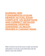 NURSING HESI FUNDAMENTALS EXAM NEWEST ACTUAL EXAM COMPLETE 100 QUESTIONS AND CORRECT DETAILED ANSWERS (VERIFIED ANSWERS) |ALREADY GRADED A+|newest 2024|