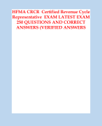 HFMA CRCR  Certified Revenue Cycle Representative  EXAM LATEST EXAM 250 QUESTIONS AND CORRECT ANSWERS
