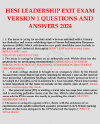 HESI LEADERSHIP EXIT EXAM VERSION 1 QUESTIONS AND ANSWERS 2024