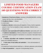 LIMITED FOOD MANAGERS COURSE CERTIFICATION EXAM 105 QUESTIONS WITH CORRECT ANSWERS