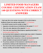 LIMITED FOOD MANAGERS COURSE CERTIFICATION EXAM 140 QUESTIONS WITH CORRECT ANSWERS