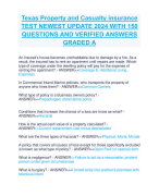 Texas Property and Casualty insurance  TEST NEWEST UPDATE 2024 WITH 150  QUESTIONS AND VERIFIED ANSWERS  GRADED A