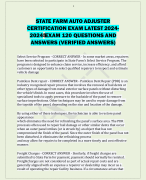 STATE FARM AUTO ADJUSTER CERTIFICATION EXAM LATEST 2024- 20245EXAM 120 QUESTIONS AND ANSWERS (VERIFIED ANSWERS)